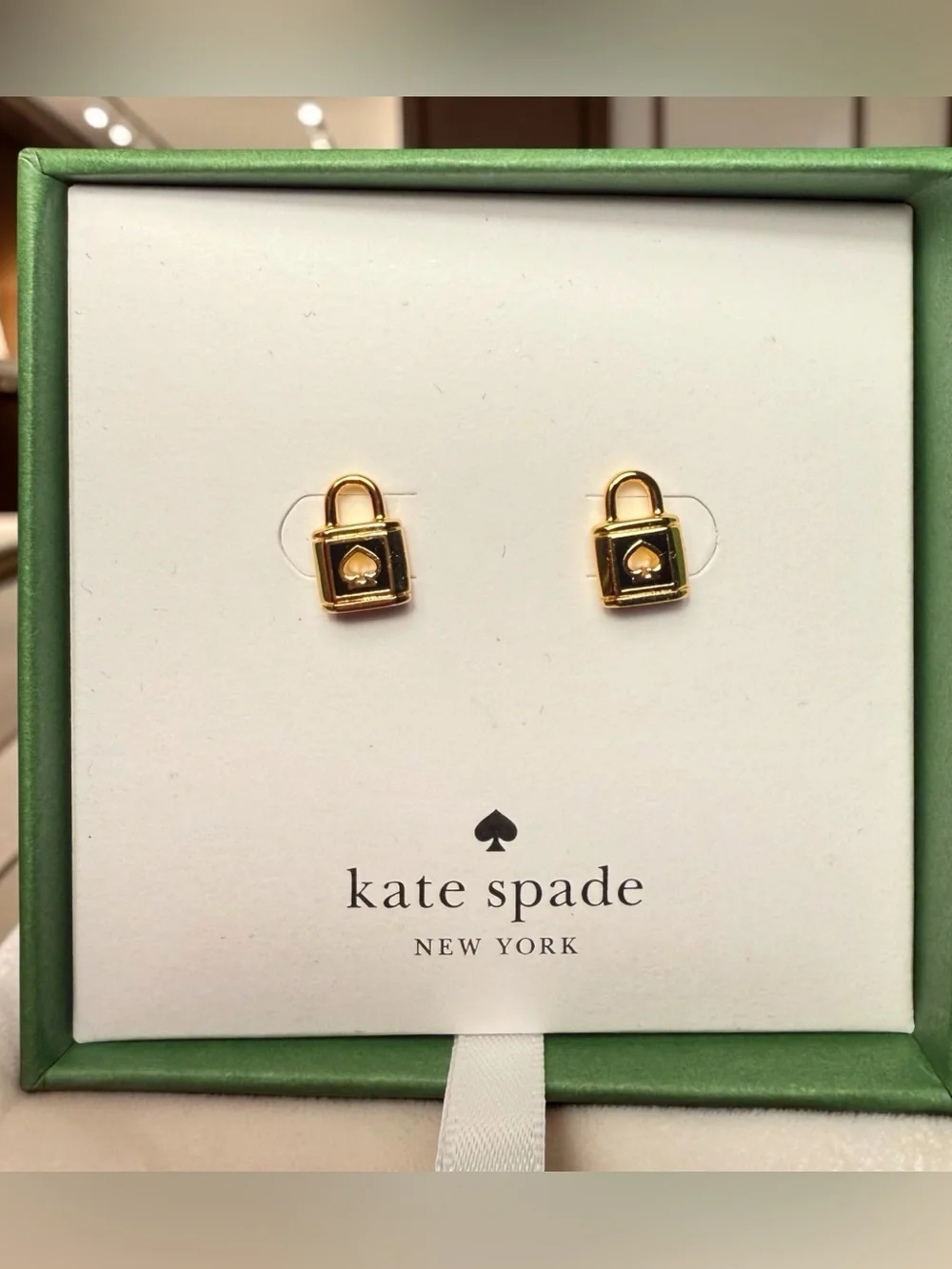 kate spade Gold Lock Stud Earrings with Black Accent 🖤